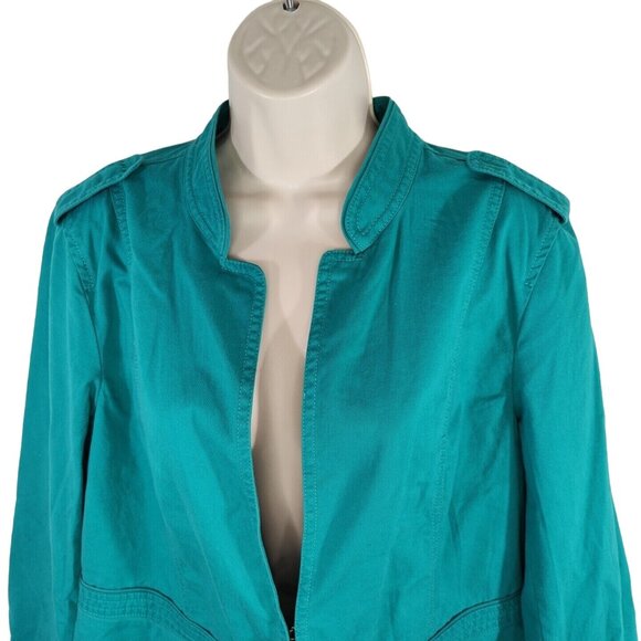Ann Taylor Loft Green Twill Jacket Women Size L Long Slv Casual Work Preppy NEW - Picture 3 of 6